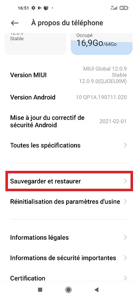 Restaurer la sauvegarde sur Xiaomi